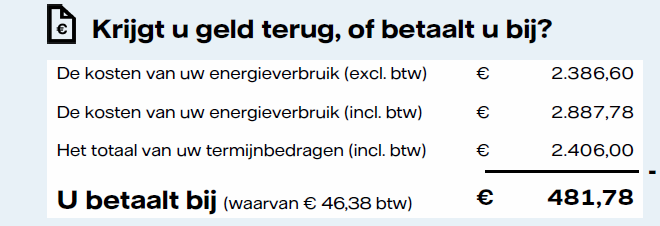Deel van de factuur waarop staat of je geld terug krijgt of moet bijbetalen
