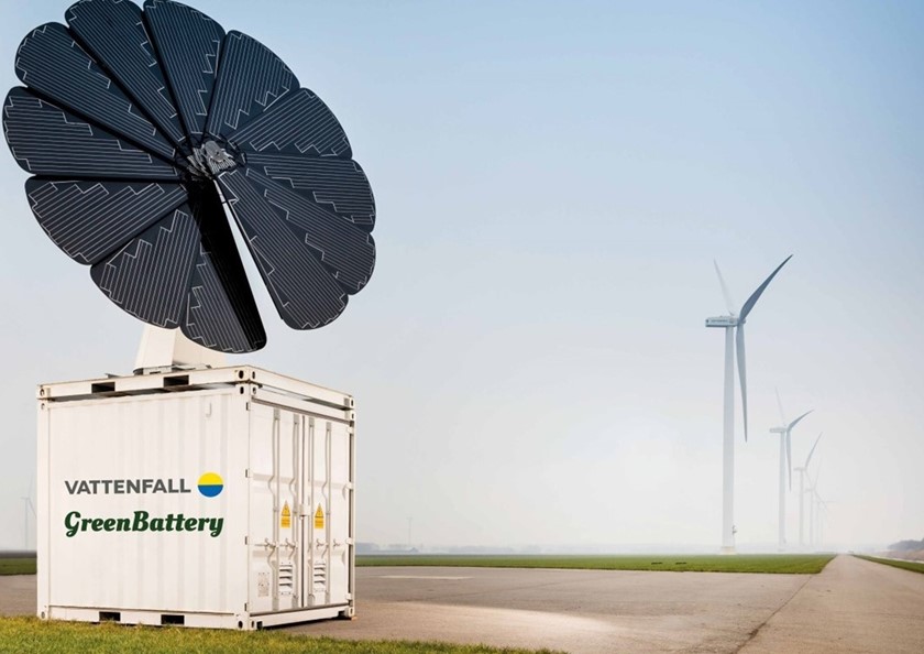 GreenBattery in veld met windmolen 